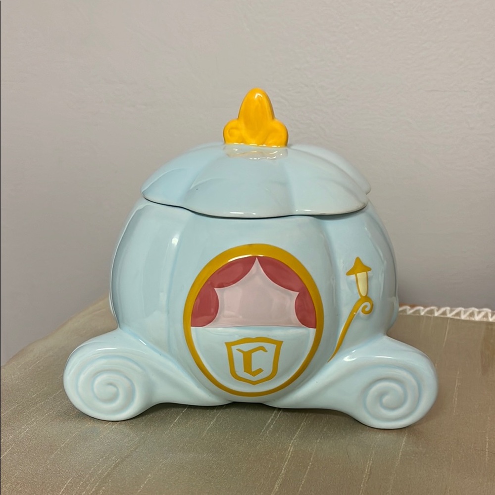 Charming Blue Pumpkin Carriage Ceramic Container